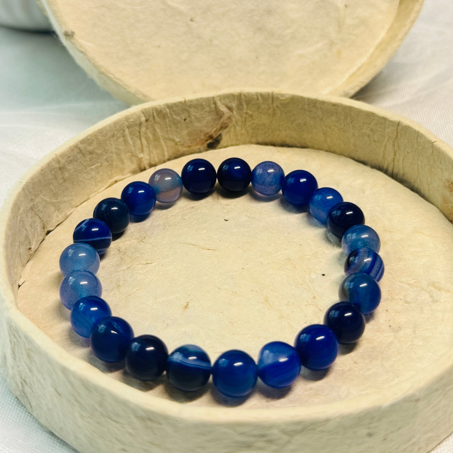 BLUE AGATE 8MM BRACELET